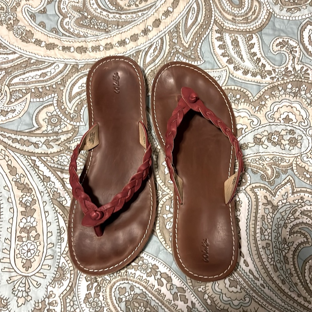 Olukai Braided Leather Thong Flip Flops - Picture 3 of 5